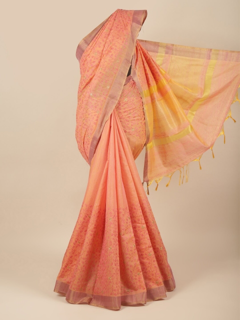 

Pothys Pink & Gold-Toned Floral Zari Jute Silk Saree