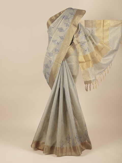 

Pothys Grey & Gold-Toned Embellished Zari Tissue Cotton Saree