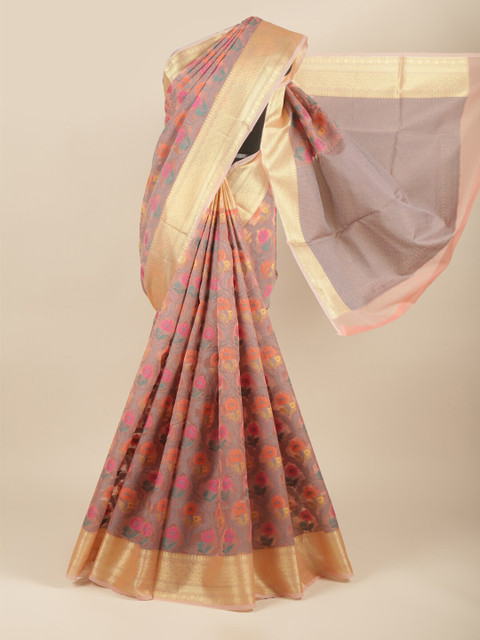 

Pothys Pink & Orange Woven Design Zari Tissue Saree