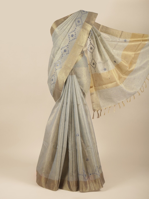 

Pothys Grey & Gold-Toned Embellished Mirror Work Tissue Saree