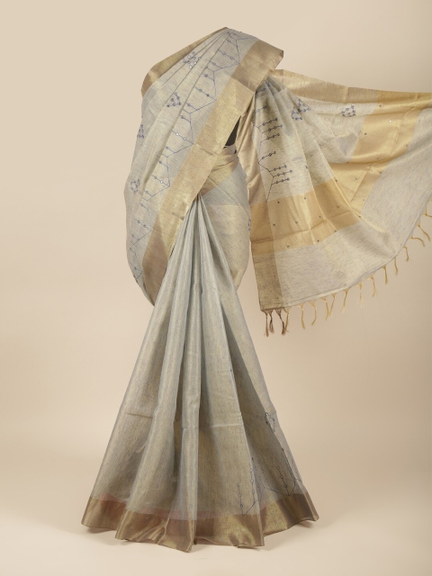 

Pothys Grey & Gold-Toned Embellished Zari Tissue Saree
