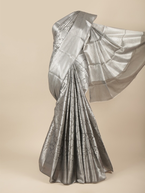 

Pothys Grey & Silver-Toned Floral Zari Tissue Cotton Saree