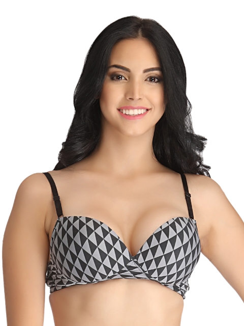 

Clovia Grey & Black Printed Medium-Coverage Bra BR0786P1340C