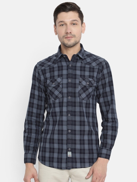 

V2 Value & Variety Men Navy Blue Tartan Checks Checked Regular Fit Casual Shirt