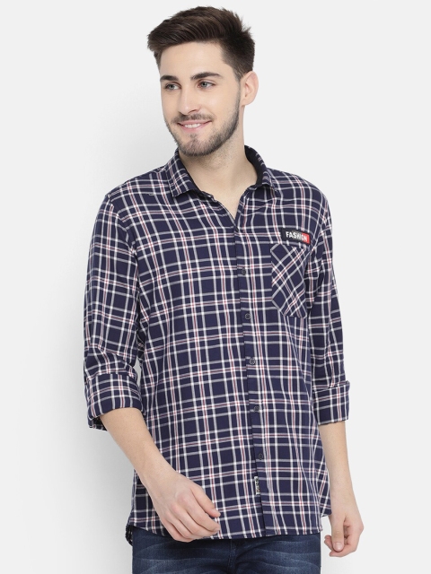 

V2 Value & Variety Men Navy Blue Tartan Checks Checked Casual Shirt