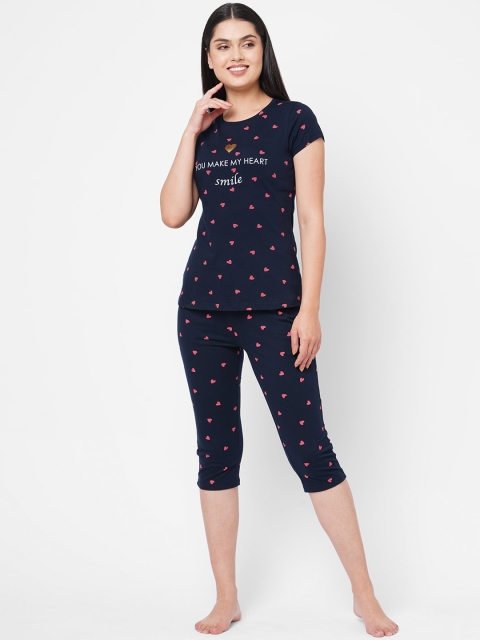 

Sweet Dreams Women Navy Blue & Pink Printed Night suit
