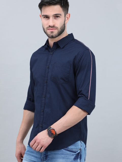 

HERE&NOW Men Navy Blue Slim Fit Cotton Casual Shirt