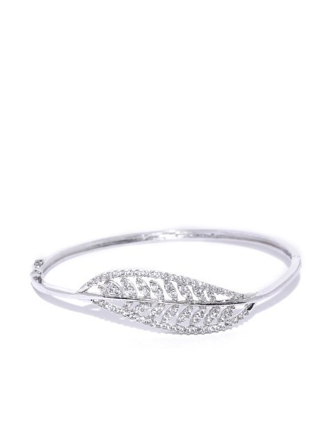 

Zaveri Pearls Silver-Toned Rhodium-Plated Leaf-Shaped CZ Stone-Studded Bracelet