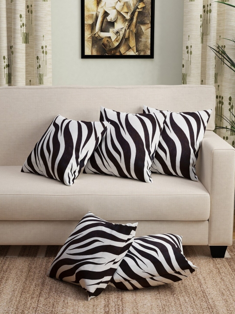 

Story@home White & Black Set of 5 Striped Square Cushion Covers