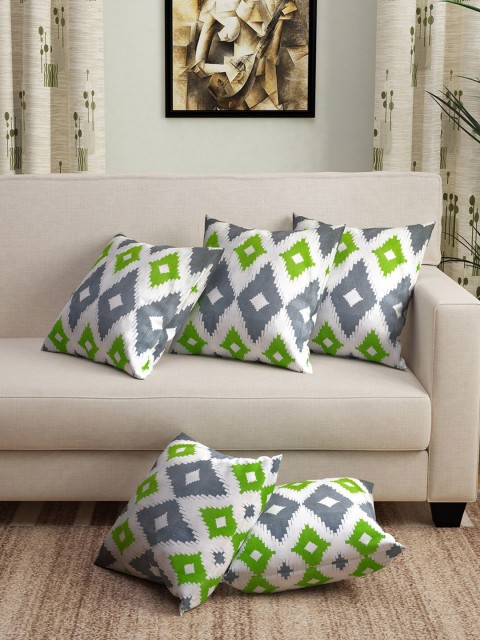 

Story@home Grey & Green Set of 5 Geometric Square Cushion Covers