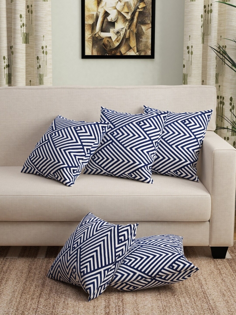 

Story@home Blue & White Set of 5 Geometric Square Cushion Covers