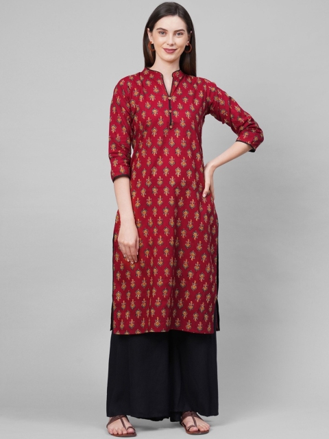 

GoSriKi Women Maroon Ethnic Motifs Printed Kurta
