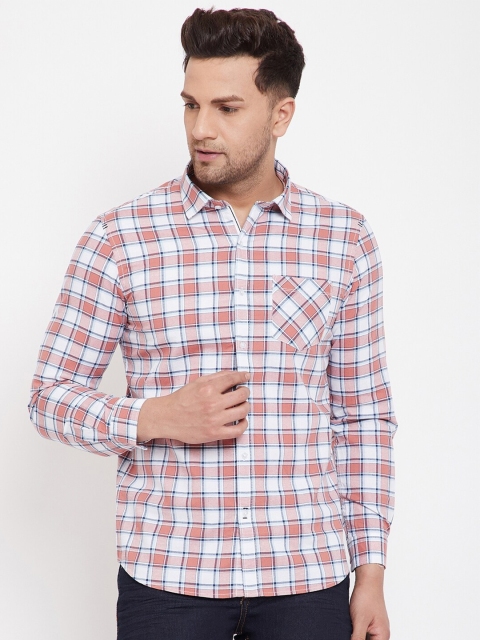 

Canary London Men White Smart Slim Fit Checked Cotton Casual Shirt