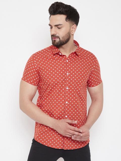 

Canary London Men Rust & White Smart Slim Fit Printed Cotton Casual Shirt