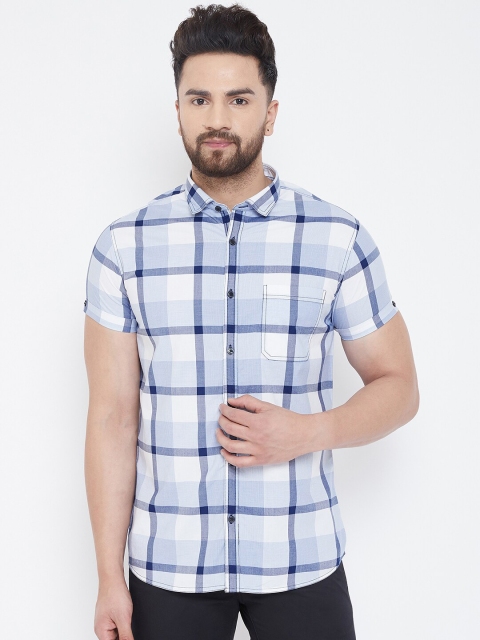 

Canary London Men Blue & White Checked Smart Slim Fit Casual Shirt