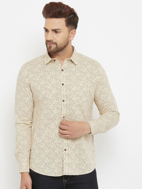 

Canary London Men Cream-Coloured & Brown Smart Slim Fit Printed Cotton Casual Shirt