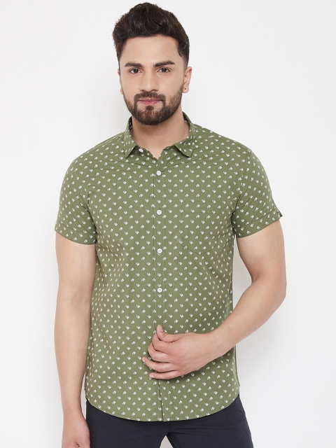 

Canary London Men Olive Green Smart Slim Fit Printed Casual Shirt