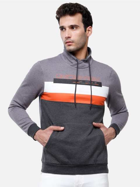 

Classic Polo Men Charcoal Colourblocked Hooded Sweatshirt