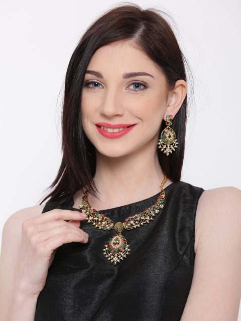 

Zaveri Pearls Multicoloured Stone-Studded Jewellery Set, Multi