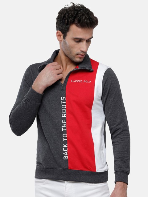 

Classic Polo Men Grey & Red Colourblocked Sweatshirt