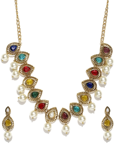 

Zaveri Pearls Multicoloured Stone-Studded Beaded Jewellery Set, Multi