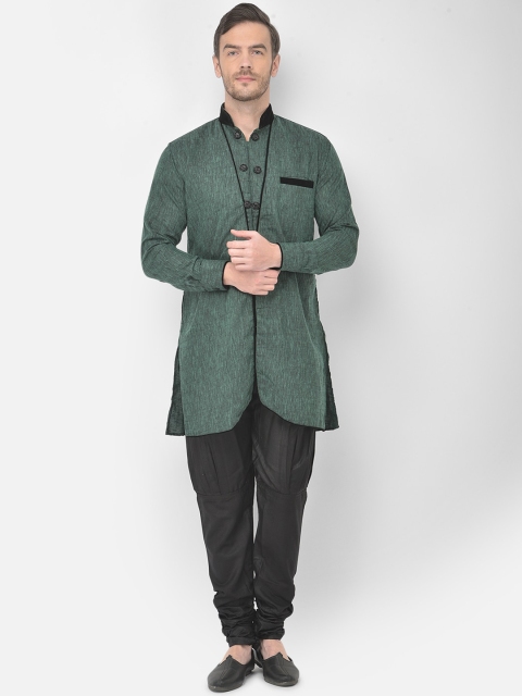 

SG LEMAN Men Green & Black Dupion Silk Kurta with Churidar