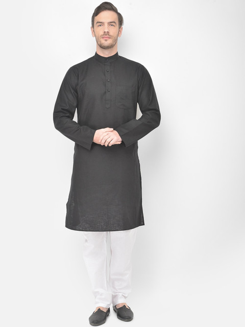 

SG LEMAN Men Black & White Pure Cotton Kurta with Pyjamas