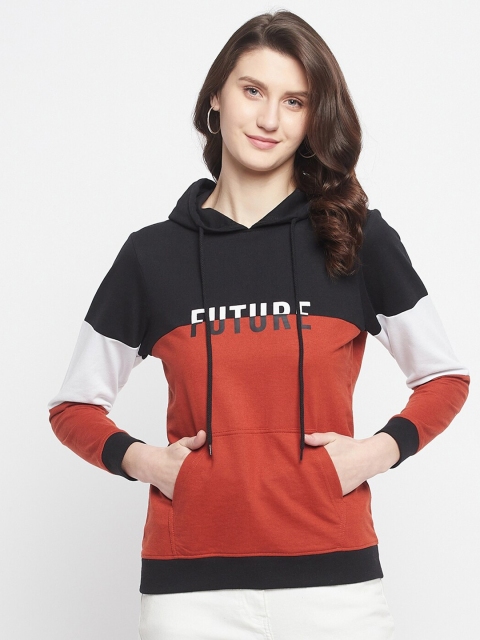 

HARBORNBAY Women Black & Brown Colourblocked Hooded Sweatshirt