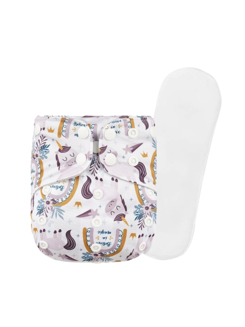 

GUCHIGU Infant Kids White & Grey Printed Reusable Diaper