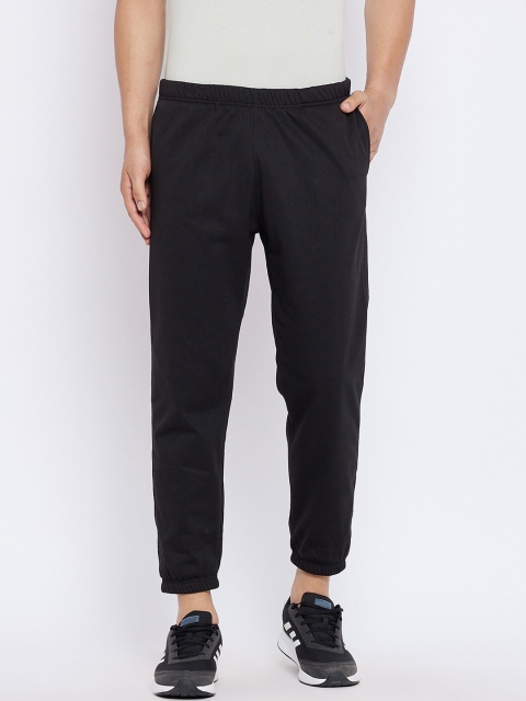 

FRENCH FLEXIOUS Men Black Solid Relaxed-Fit Joggers
