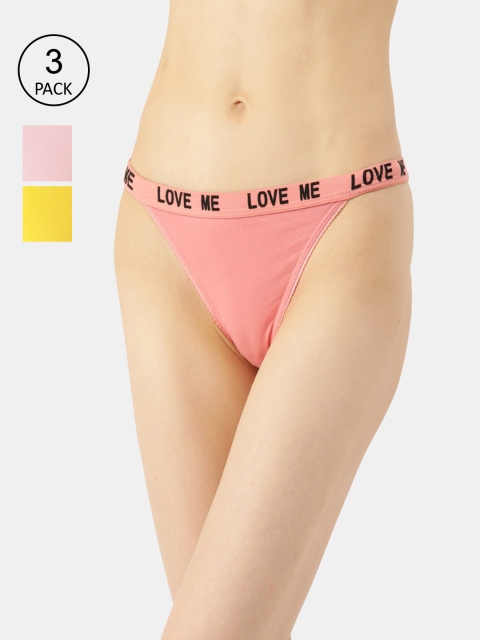 

Leading Lady Women Pack of 3 Pink & Yellow Solid Thongs