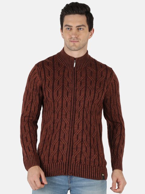 

Monte Carlo Men Orange & Brown Cable Knit Pullover with Zip Detail