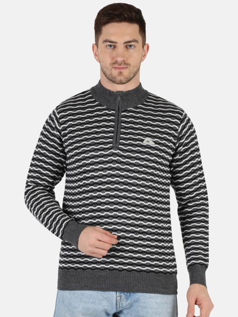 

Monte Carlo Men Grey & White Striped Printed Pullover