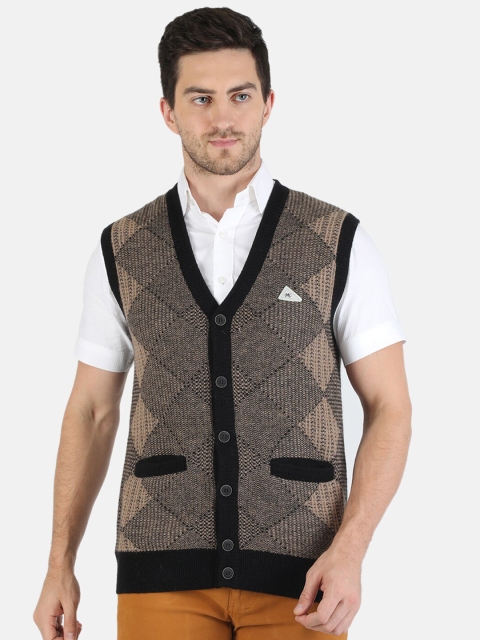 

Monte Carlo Men Brown & Black Woollen Argyle Printed Cardigan