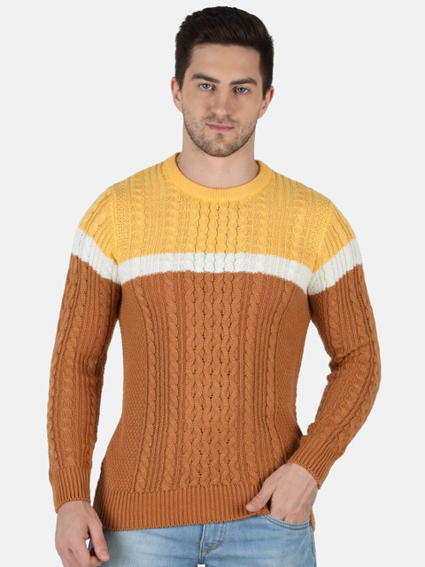 

Monte Carlo Men Orange & Brown Colourblocked Pullover