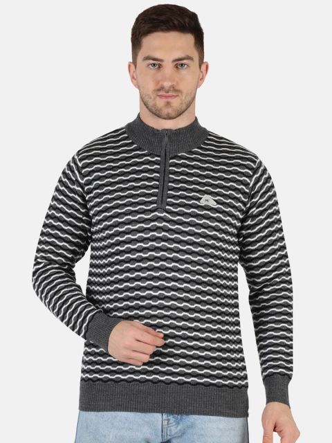 

Monte Carlo Men Grey & White Striped Wool Pullover