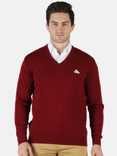 

Monte Carlo Men Woollen Maroon Striped Pullover