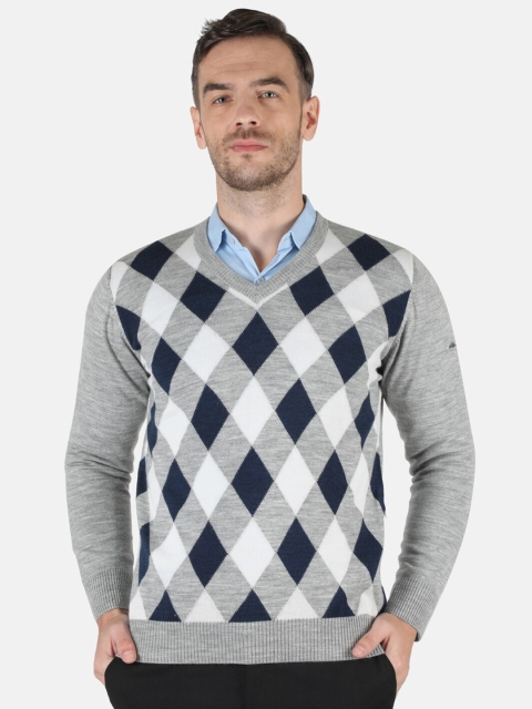 

Monte Carlo Men Grey & White Printed Pullover