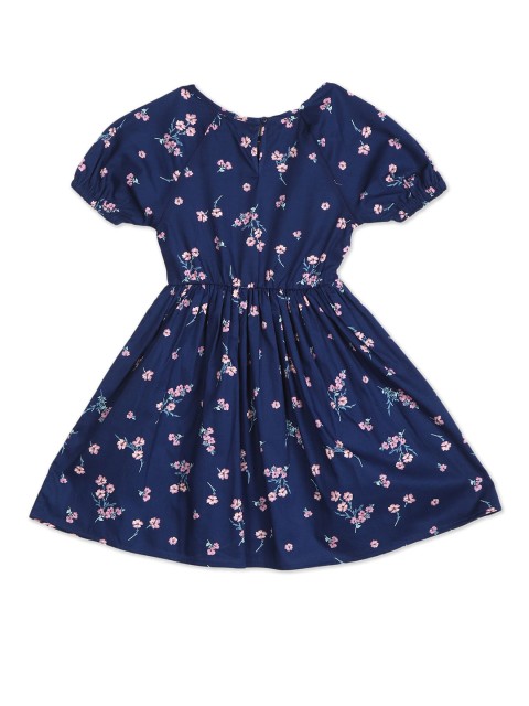

Cherokee Navy Blue Floral Print Dress With Headband