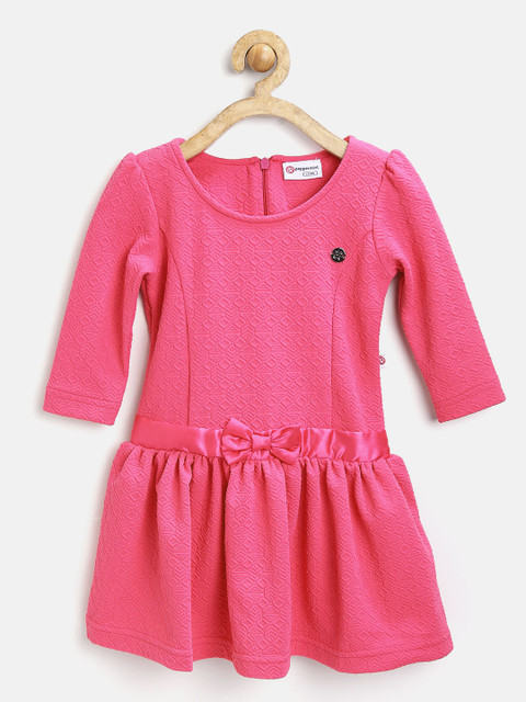 

Peppermint Girls Pink Self-Design Fit & Flare Dress