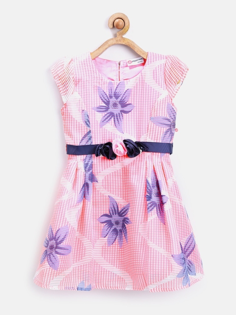 

Peppermint Girls Pink Printed Net Fit & Flare Dress