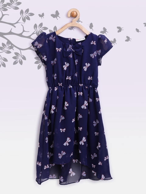 

Peppermint Girls Navy Bow Print Fit & Flare Dress, Navy blue