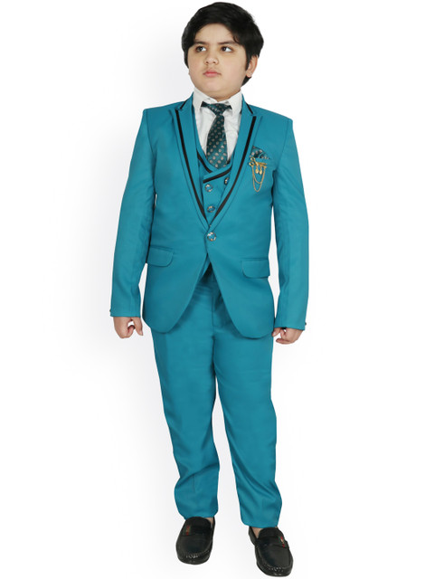 

SG YUVRAJ Boys Blue Solid 4 Piece Party Suit