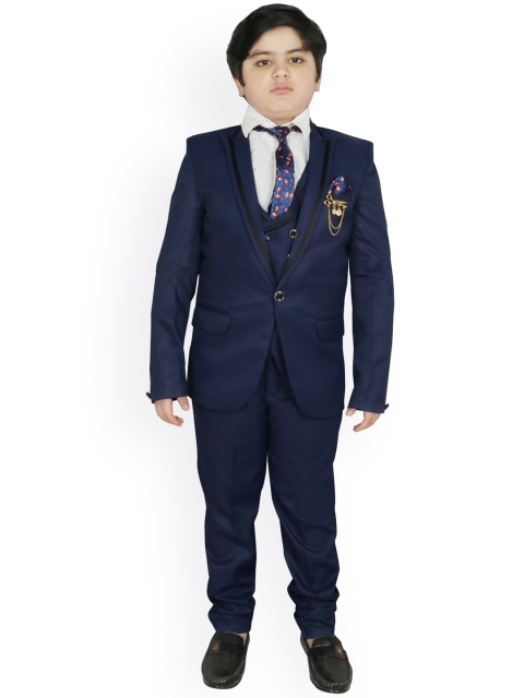 

SG YUVRAJ Boys Navy Blue Solid Party 4-Suit Set