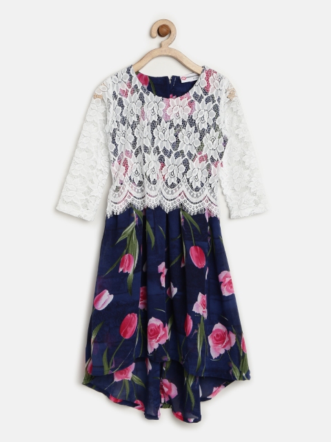 

Peppermint Girls Navy Floral Print Fit & Flare Dress, Navy blue