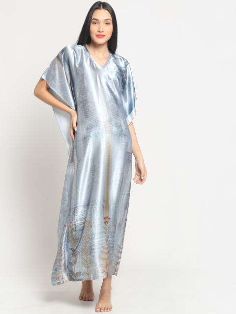 

Claura Women Grey Printed Kaftan Maxi Nightdress