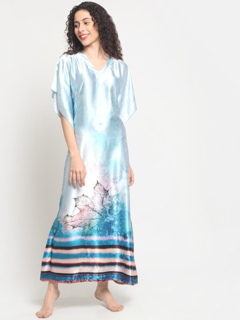 

Claura Turquoise Blue Printed Maxi Nightdress