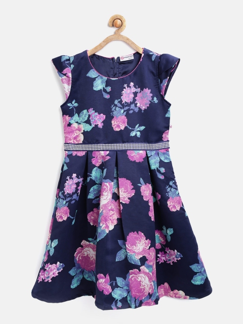 

Peppermint Girls Navy Printed Fit & Flare Dress, Navy blue