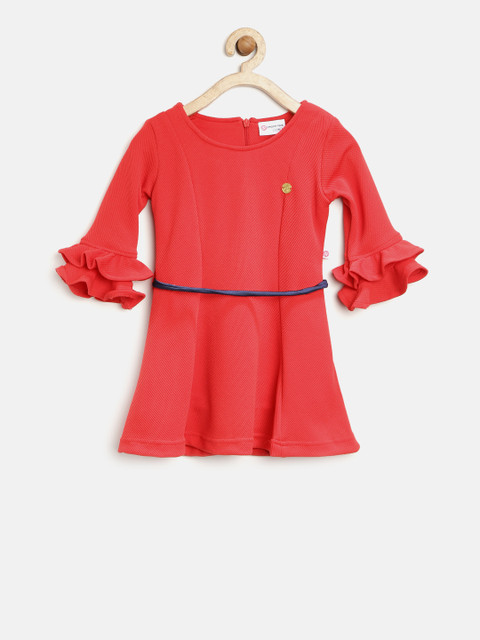 

Peppermint Girls Red Self-Design A-Line Dress