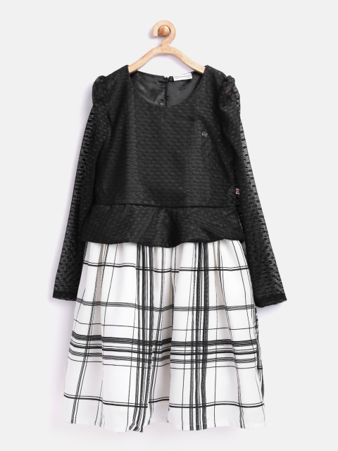 

Peppermint Girls Black Black & White Checked Fit & Flare Dress